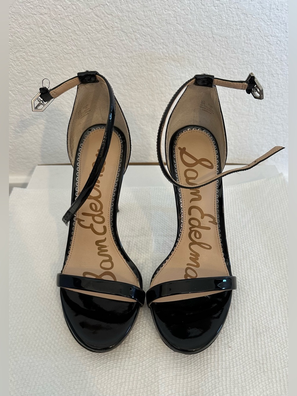 Sam Edelman Black Patent Ankle-Strap Heels